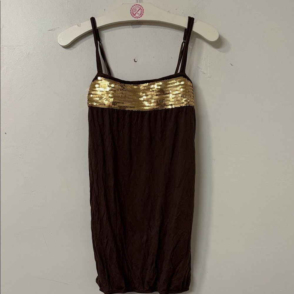 Next Era Brown and Gold Sequin Tank Top Y2K